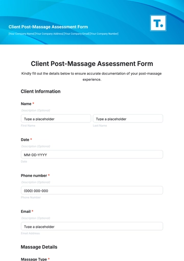 Free Client Post-Massage Assessment Form Template to Edit Online