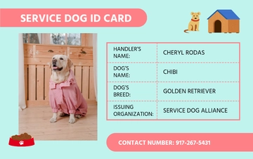 Free Digital Service Dog ID Card Template to Edit Online
