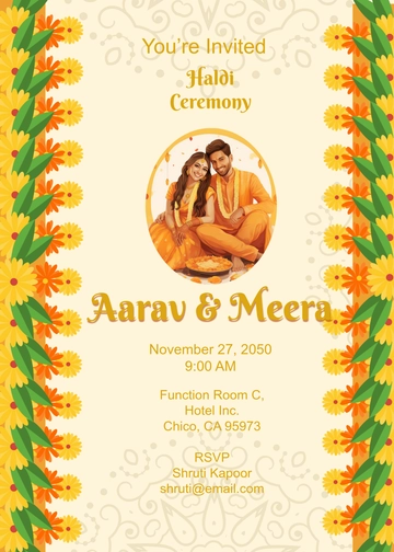 Free Royal Haldi Ceremony Invitation Template to Edit Online