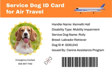 Free Colorful Service Dog ID Card for Airlines Template to Edit Online