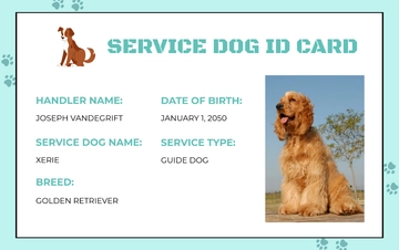Free Customizable Service Dog ID Card Template to Edit Online