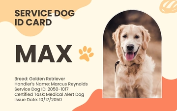 Free Golden Retriever Service Dog ID Card Template to Edit Online