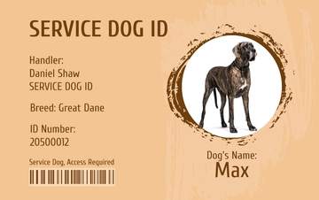 Free Great Dane Service Dog ID Card Template to Edit Online