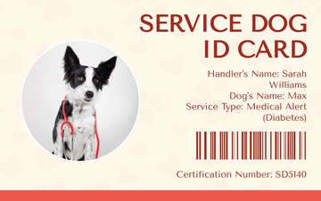 Free Service Dog ID Card with Barcode Template to Edit Online