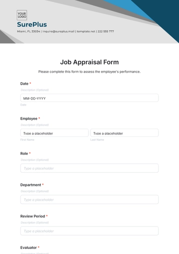 Free Job Appraisal Form Template to Edit Online