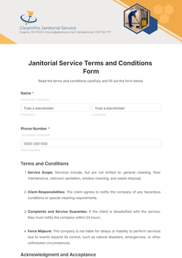 Free Janitorial Service Terms and Conditions Form Template to Edit Online