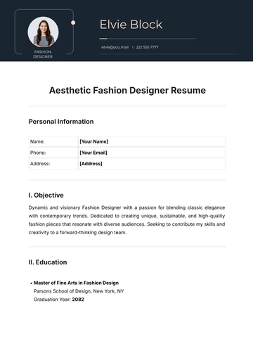 Free Aesthetic Fashion Designer Resume Template to Edit Online