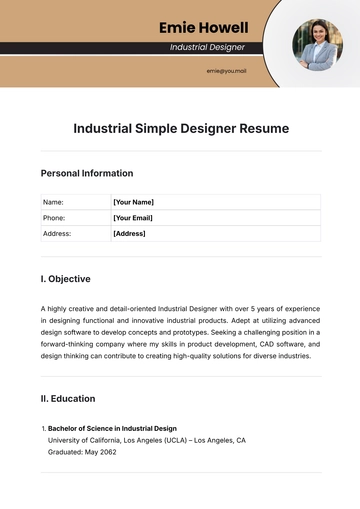 Free Industrial Simple Designer Resume Template to Edit Online