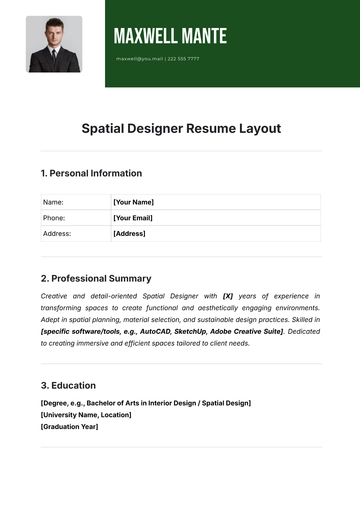 Free Spatial Designer Resume Layout  Template to Edit Online