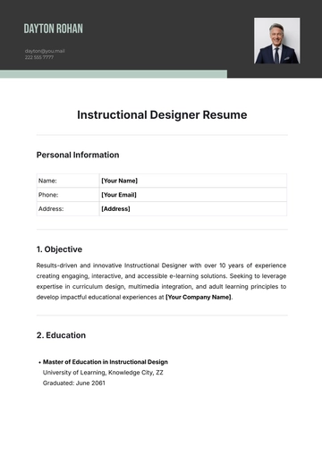 Free Instructional Designer Resume Template to Edit Online