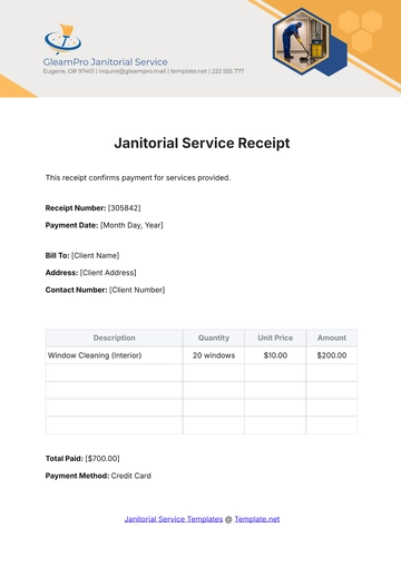 Free Janitorial Service Receipt Template to Edit Online