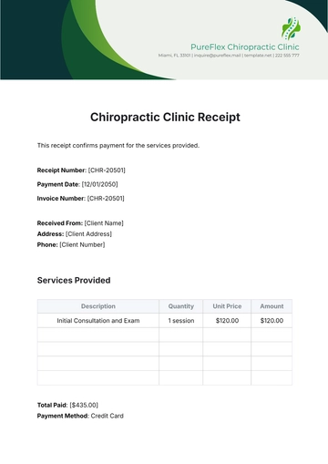 Free Chiropractic Clinic Receipt Template to Edit Online