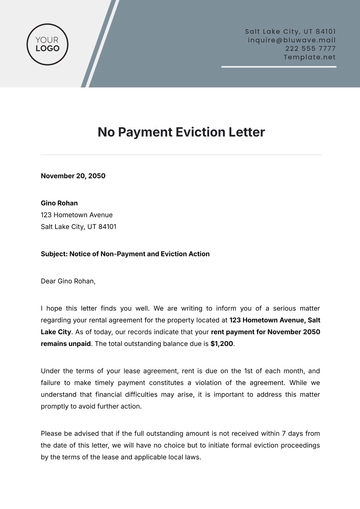 Free No Payment Eviction Letter Template to Edit Online