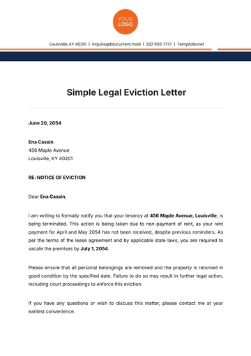 Free Simple Legal Eviction Letter Template to Edit Online