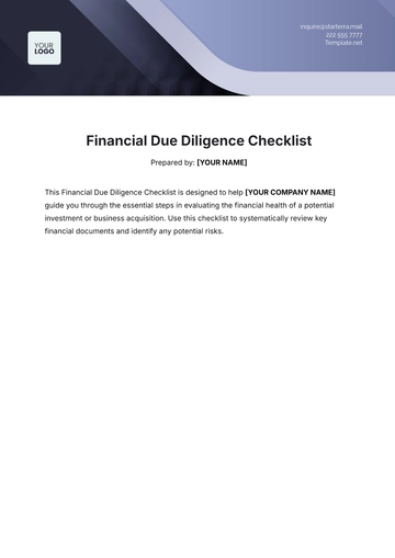 Free Financial Due Diligence Checklist Template to Edit Online