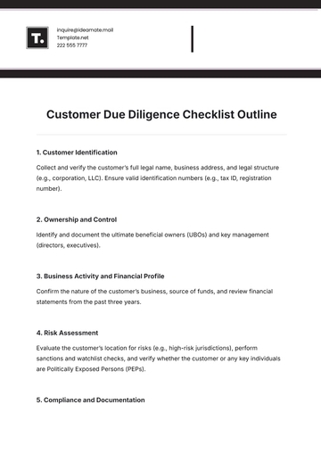 Free Customer Due Diligence Checklist Outline Template to Edit Online
