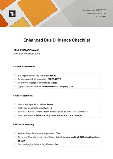 Free Enhanced Due Diligence Checklist Template to Edit Online