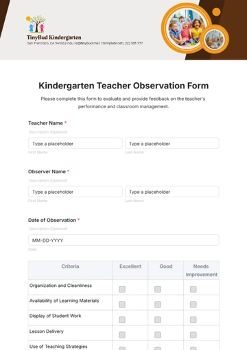 Free Kindergarten Teacher Observation Form Template to Edit Online