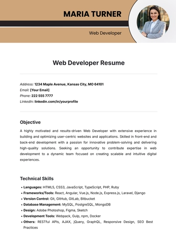 Free Web Developer Resume Template to Edit Online