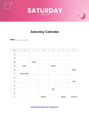 Free Saturday Calendar Template to Edit Online