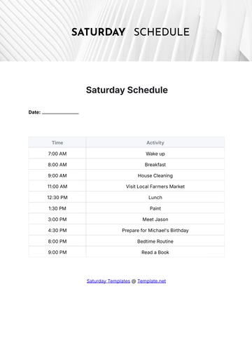 Free Saturday Schedule Template to Edit Online
