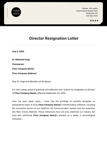 Free Director Resignation Letter Template to Edit Online
