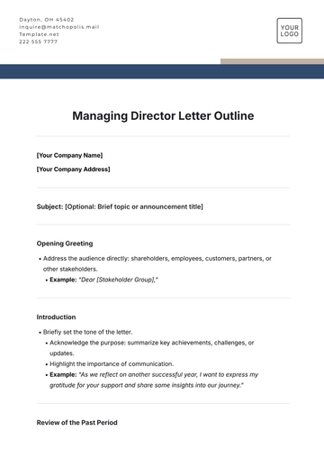 Free Managing Director Letter Outline Template to Edit Online