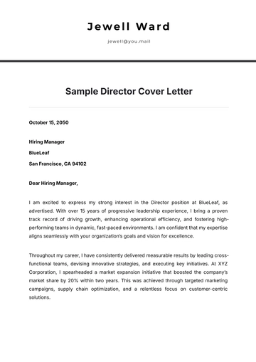 Free Sample Director Cover Letter Template to Edit Online