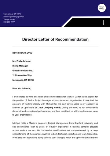 Free Director Letter of Recommendation Template to Edit Online