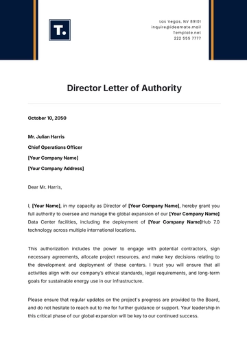 Free Director Letter of Authority Template to Edit Online