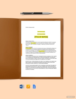 Software Copyright Notice And Disclaimer Template