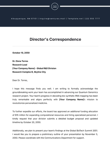 Free Director's Correspondence Template to Edit Online