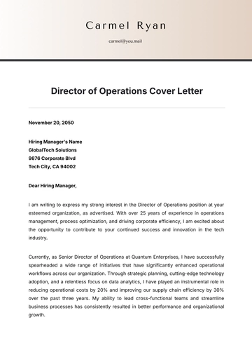 Free Director of Operations Cover Letter Template to Edit Online