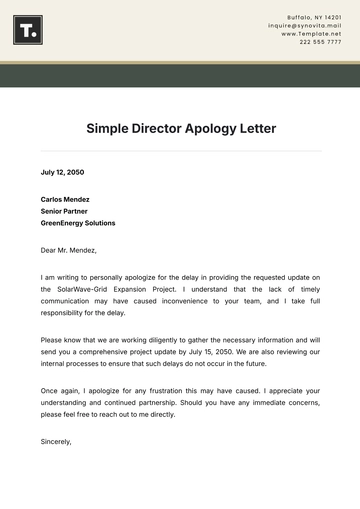 Free Simple Director Apology Letter Template to Edit Online