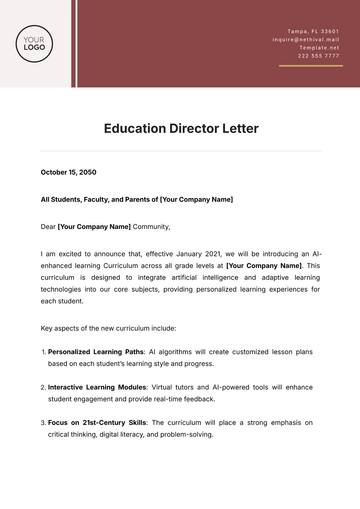 Free Education Director Letter Template to Edit Online
