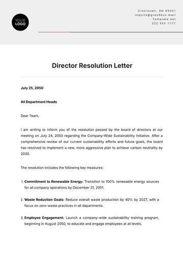 Free Director Resolution Letter Template to Edit Online