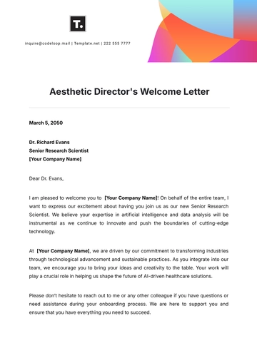 Free Aesthetic Director's Welcome Letter Template to Edit Online