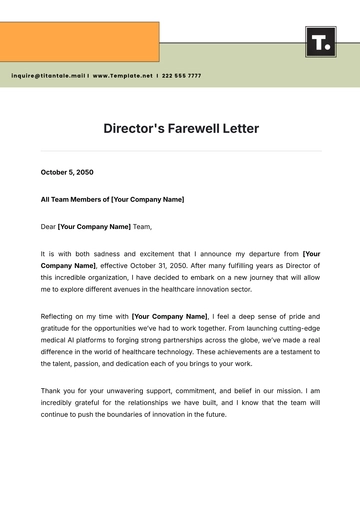 Free Director's Farewell Letter Template to Edit Online