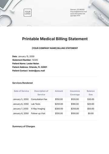 Free Printable Medical Billing Statement Template to Edit Online