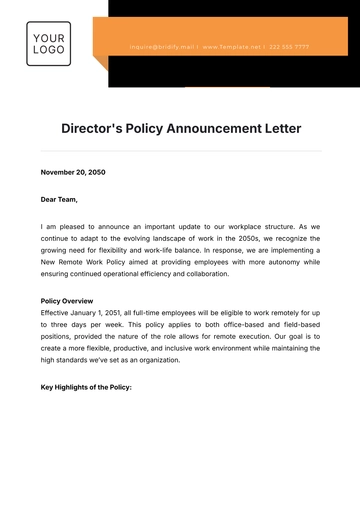Free Director's Policy Announcement Letter Template to Edit Online