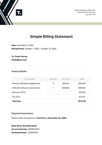 Free Simple Billing Statement Template to Edit Online