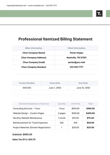 Free Professional Itemized Billing Statement Template to Edit Online