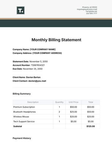 Free Monthly Billing Statement Template to Edit Online