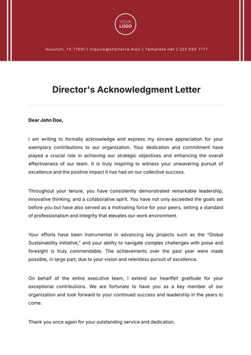 Free Director's Acknowledgment Letter Template to Edit Online