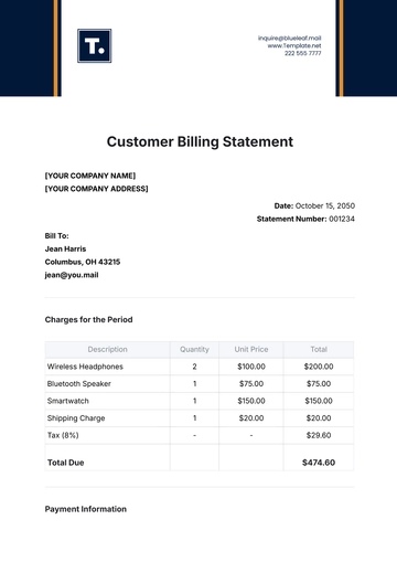 Free Customer Billing Statement Template to Edit Online