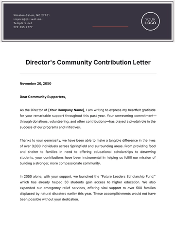 Free Director's Community Contribution Letter Template to Edit Online