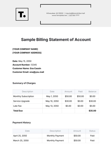 Free Sample Billing Statement of Account Template to Edit Online