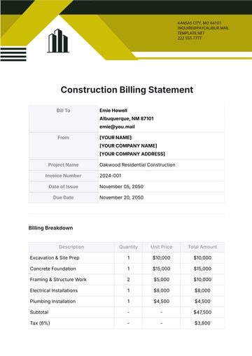 Free Construction Billing Statement Template to Edit Online