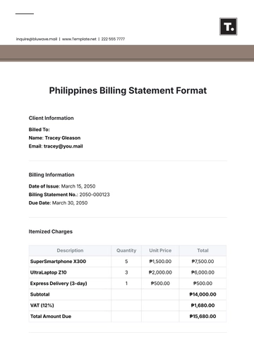 Free Philippines Billing Statement Format Template to Edit Online