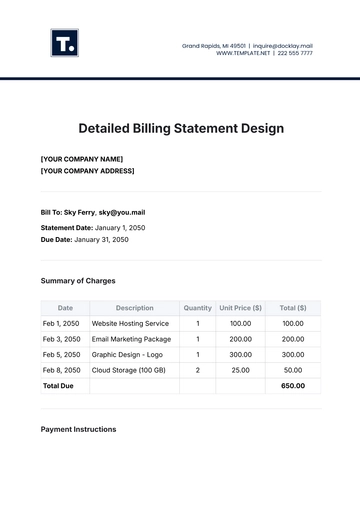 Free Detailed Billing Statement Design Template to Edit Online